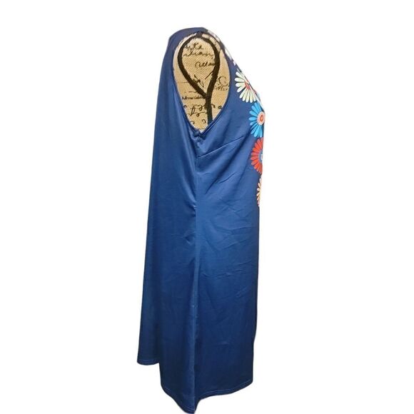 NWOT Cute Blue Retro Flower Art Print Flowy & Comfy Dress Size XL - Picture 3 of 4